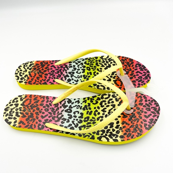 Leopard Colour Print Flip Flops Sandals - Picture 2 of 7